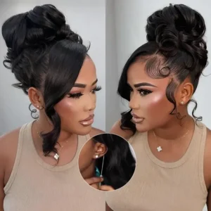 Alternative view of Face Framing Pre-Layered Body Wave Invisi Strap Snug Fit 360 Transparent Lace Frontal Bleached Knots Pre Cut Lace Wig - 20 inch