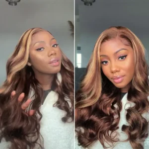 Alternative view of Honey Golden Blonde Highlight Loose Body Wave Glueless 13x4 Lace Front Wig 100% Human Hair - 20 inch
