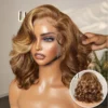 PreMax Wigs - Honey Brown with Blonde Highlights Bouncy Body Wave Glueless 13x4 Frontal Lace Human Hair Wig, 20 inch