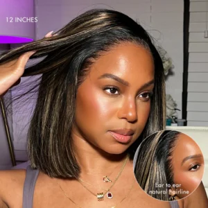 Alternative view of PreMax Wigs - Ombre Blonde Highlight Silky Straight Glueless Ear-to-ear Lace Bob Wig 100% Human Hair Pre-Cut Lace - 12 inch