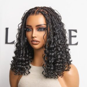 Alternative view of Readitress™ HD Full Lace Knotless Boho Curls Braided Bob Pre-Cut Lace Wig Flexi Fit Invisi Drawstring Cap - 14 inch