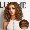 Readitress™ Ombre Brown Highlight Boho Braids Deep Curly Glueless 5x5 Closure Lace with Braided Top Human Hair Wig Pre-Cut Lace - 10 inch