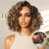 Ready to Go Blonde Highlight Water Wave Short Curly Bob Wig Glueless Minimalist HD Lace Wig Pre-Cut Lace - 10 inch
