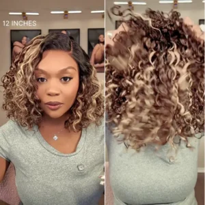 Alternative view of Ready to Go Blonde Highlight Water Wave Short Curly Bob Wig Glueless Minimalist HD Lace Wig Pre-Cut Lace - 12 inch