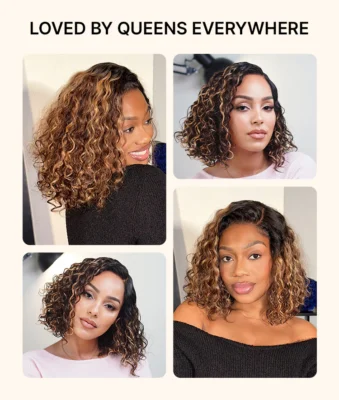 Ready to Go Blonde Highlight Water Wave Short Curly Bob Wig Glueless Minimalist HD Lace Wig Pre-Cut Lace