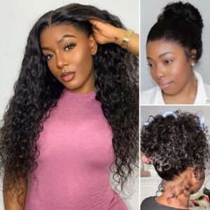 Water Wave 360 Lace Flexi-Fit Invisi Drawstring Cap Long Wig 100% Human Hair Pre-bleached & Pre-plucked & Pre-Cut Lace - 20 inch
