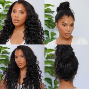 Water Wave 360 Lace Flexi-Fit Invisi Drawstring Cap Long Wig 100% Human Hair Pre-bleached & Pre-plucked & Pre-Cut Lace - 18 inch