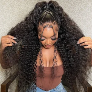 Alternative view of Deep Wave Invisi-String Snug Fit 360 Lace Frontal Wigs Pre-Bleached Knots Plucked Hairline