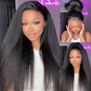 Alternative view of Kinky Straight Pull Go 360 Drawstring Lace Frontal Wigs Pre Plucked Hairline Human Hair Wigs