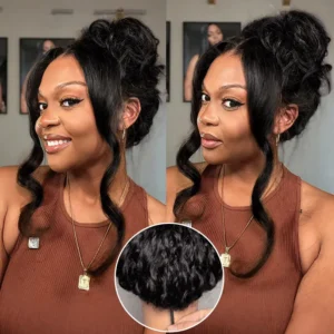 New Pull Go Drawstring 360 Lace Frontal Wigs Body Wave Human Hair With Bleached Knots
