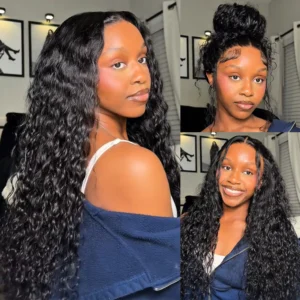 Alternative view of Pull Go Drawstring 360 Lace Frontal Wigs Water Wave Pre-Bleached Knots Human Hair Wigs