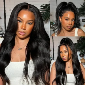 Yaki Straight Pull Go Drawstring 360 Lace Frontal Wigs Ready To Wear Glueless Human Hair Wig