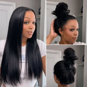 Alternative view of Yaki Straight Pull Go Drawstring 360 Lace Frontal Wigs Ready To Wear Glueless Human Hair Wig